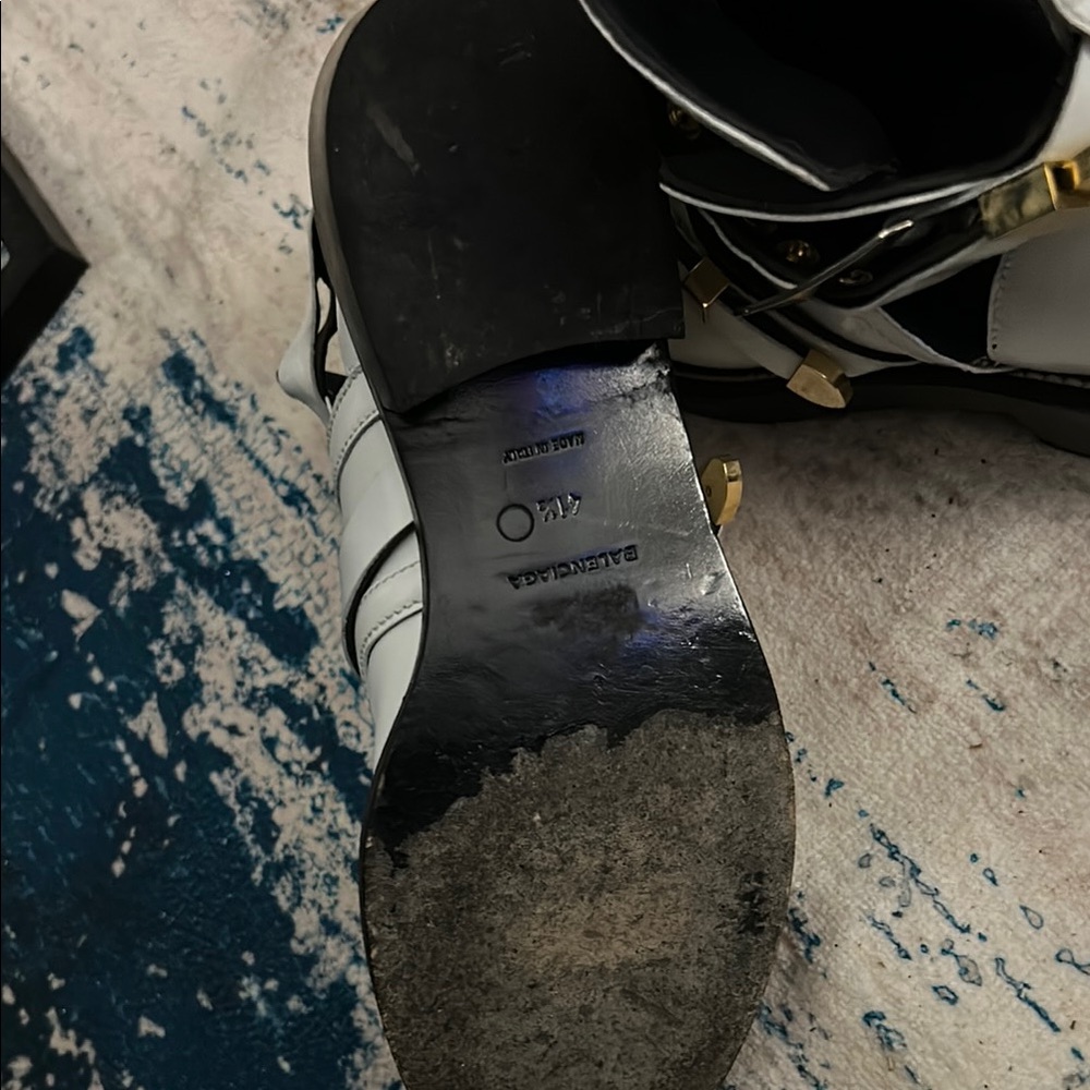 Balenciaga White Combat Boots with Gold Accents - Picture 10 of 11